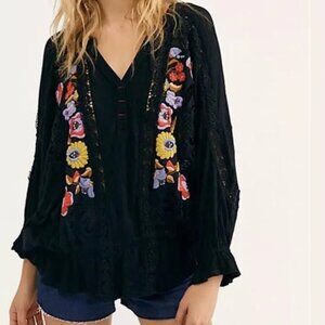 Free People Serafina Embroidered top in black